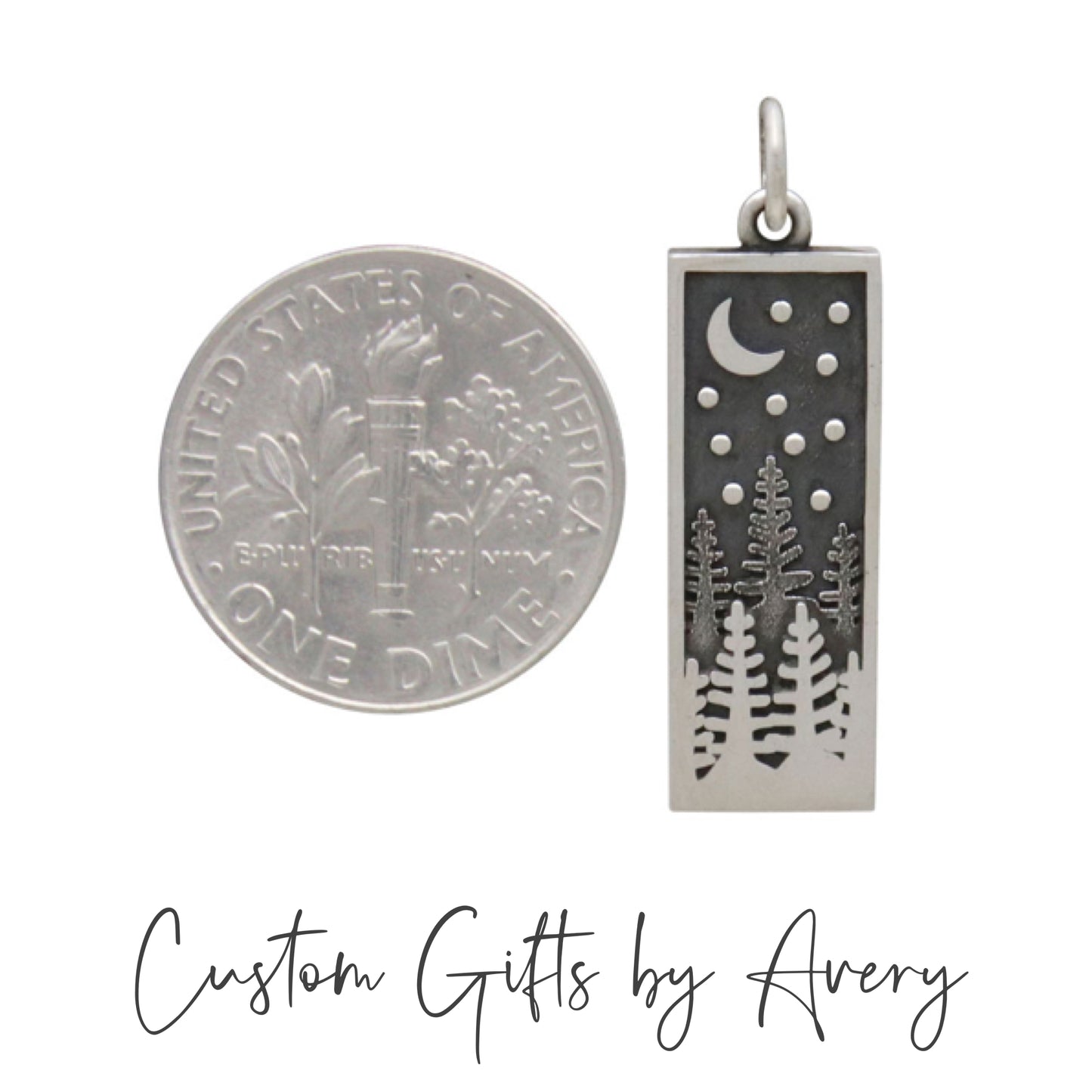 Sterling Silver Pine Tree Forest at Night Necklace