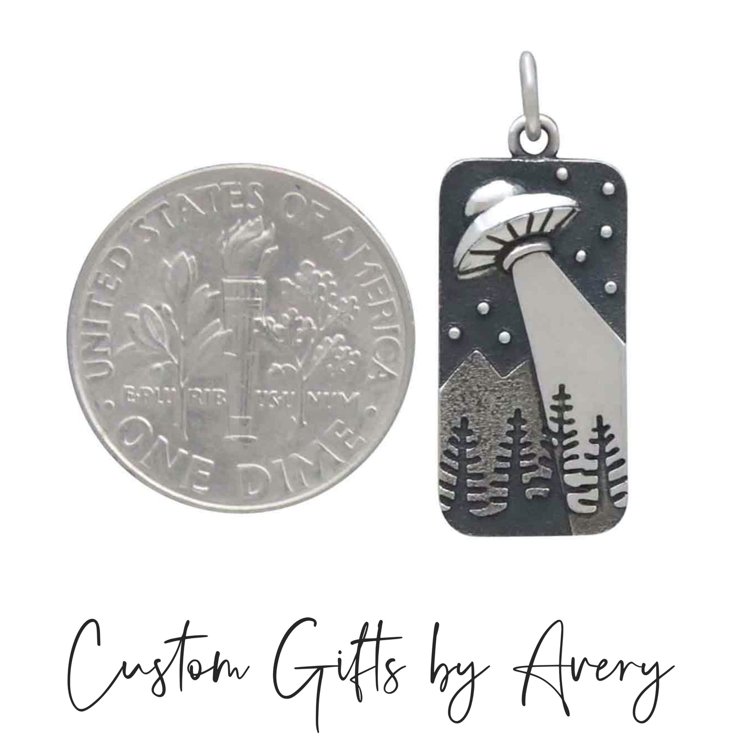 Sterling Silver Rectangular UFO Space Pendant