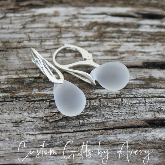 Ice Clear Cultured Sea Glass & Sterling Silver Earrings