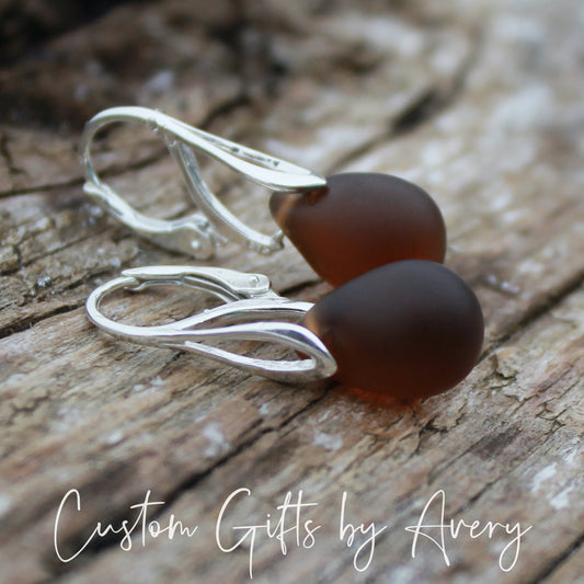 Rootbeer Cultured Sea Glass & Sterling Silver Earrings