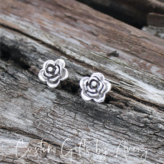 Tiny Sterling Silver Rose Stud Earrings