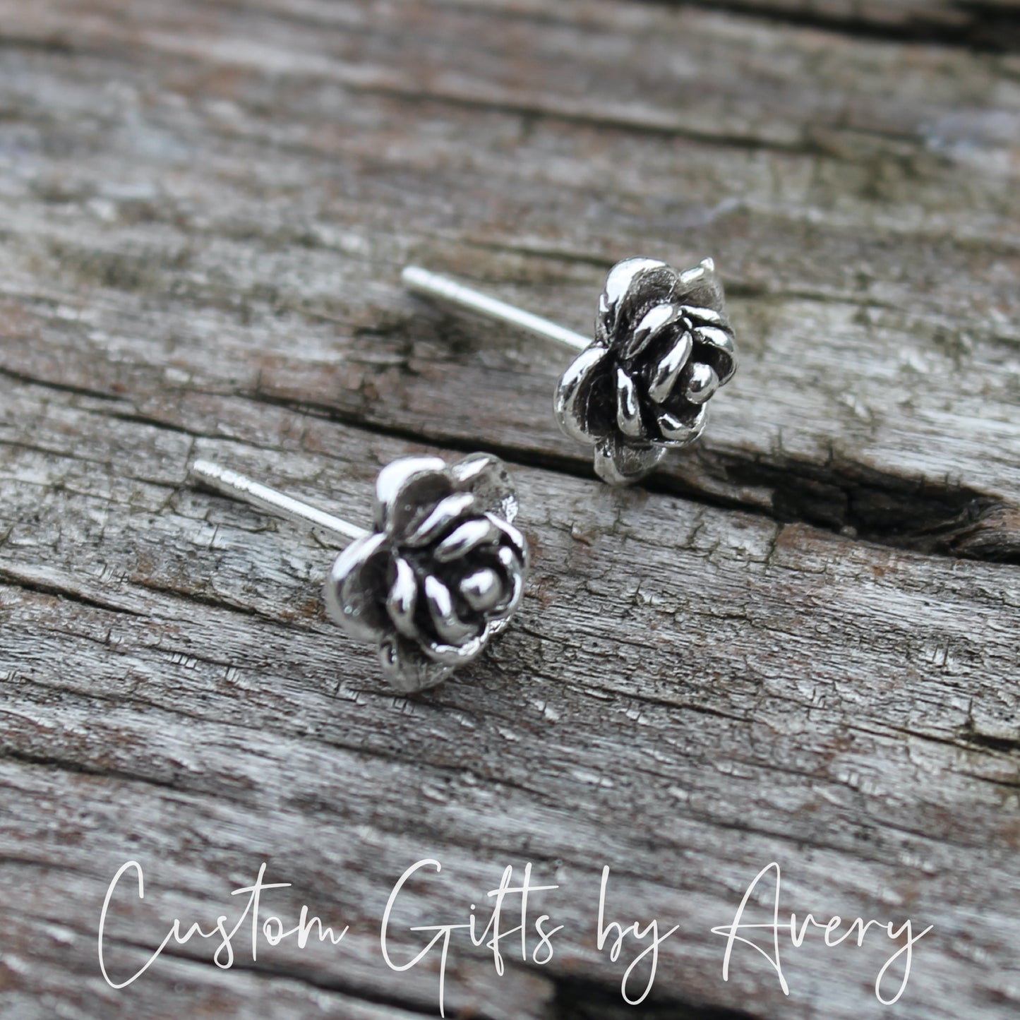 Tiny Sterling Silver Rose Stud Earrings