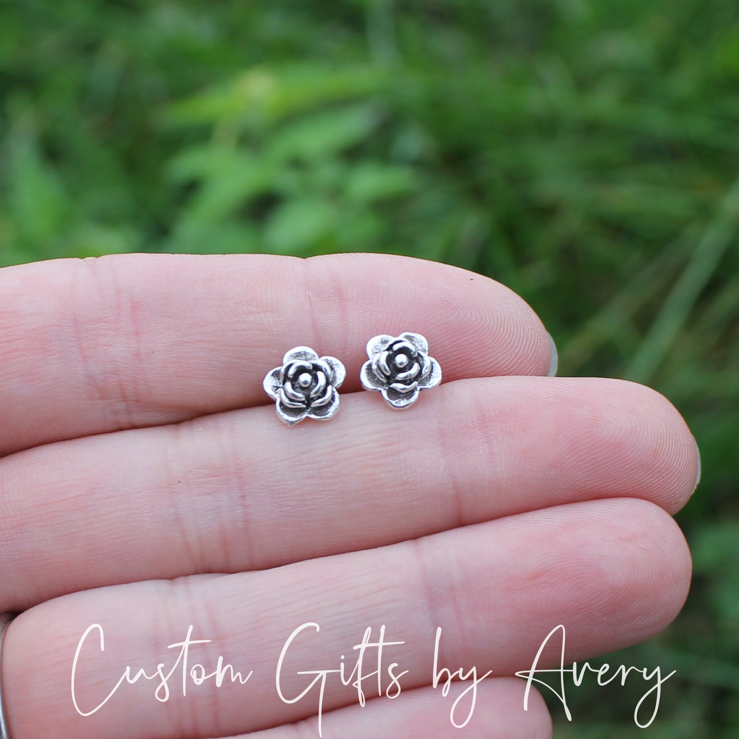 Tiny Sterling Silver Rose Stud Earrings