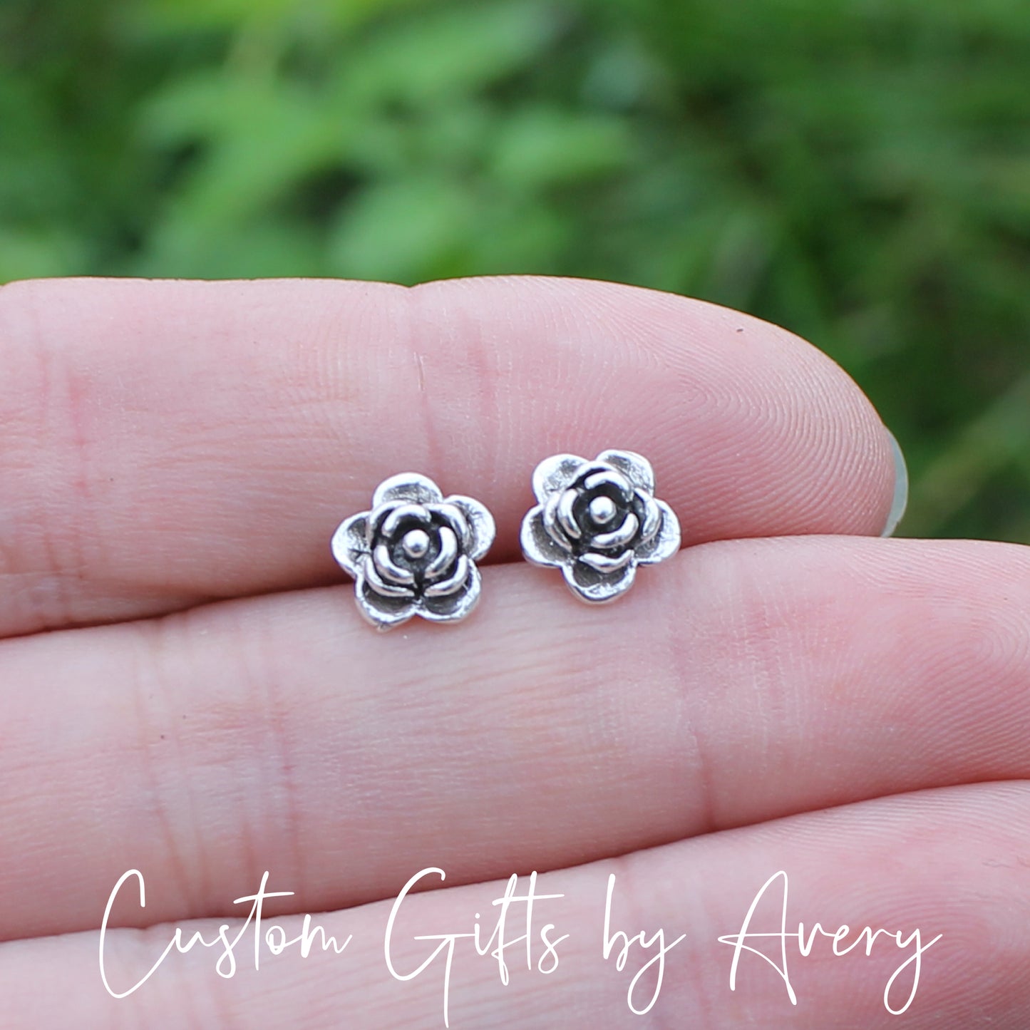 Tiny Sterling Silver Rose Stud Earrings