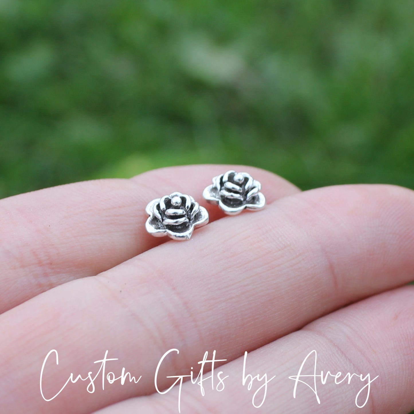 Tiny Sterling Silver Rose Stud Earrings