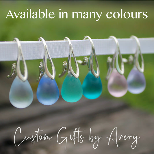 Pale Blue Cultured Sea Glass & Sterling Silver Teardrop Earrings
