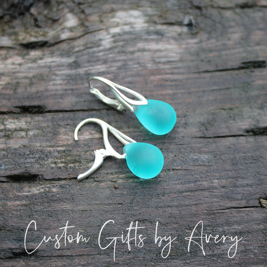 Seafoam Cultured Sea Glass & Sterling Silver Teardrop Earrings