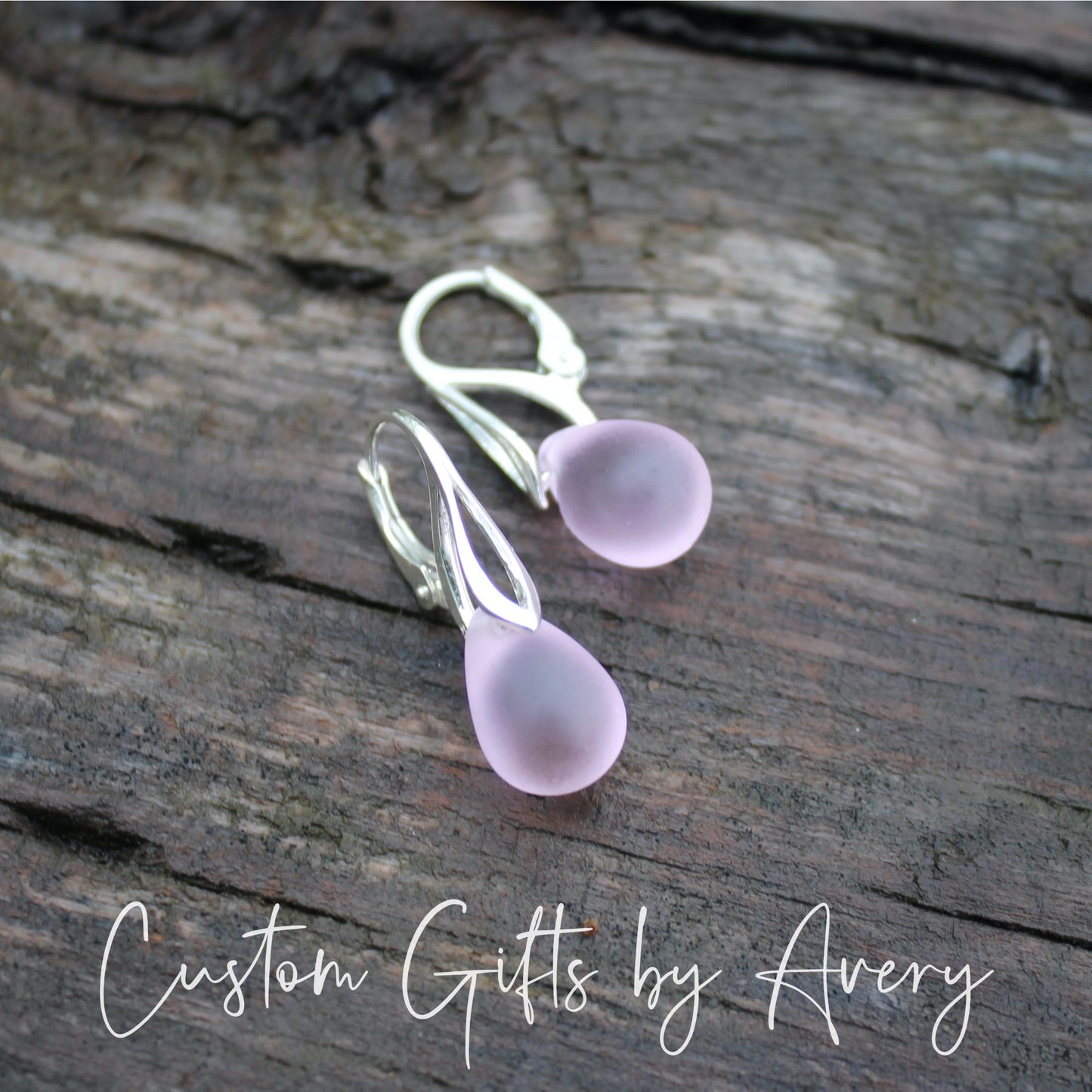 Pink Cultured Sea Glass & Sterling Silver Teardrop Earrings