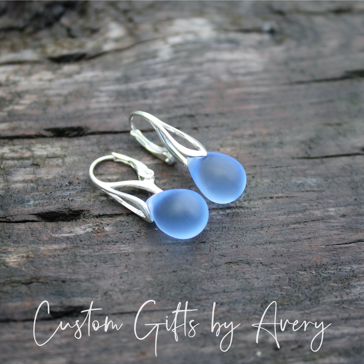 Light Sapphire Cultured Sea Glass & Sterling Silver Earrings