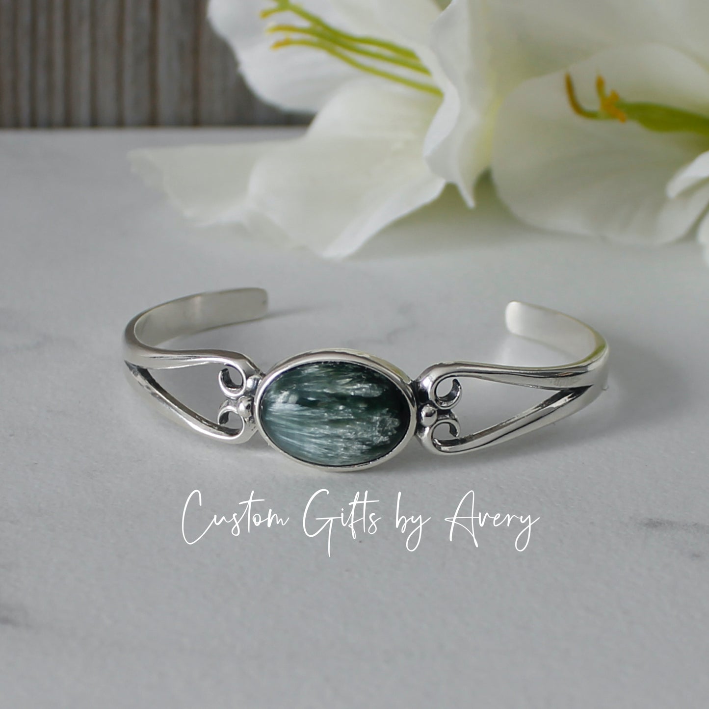 Sterling Silver & Seraphinite Adjustable Cuff Bracelet