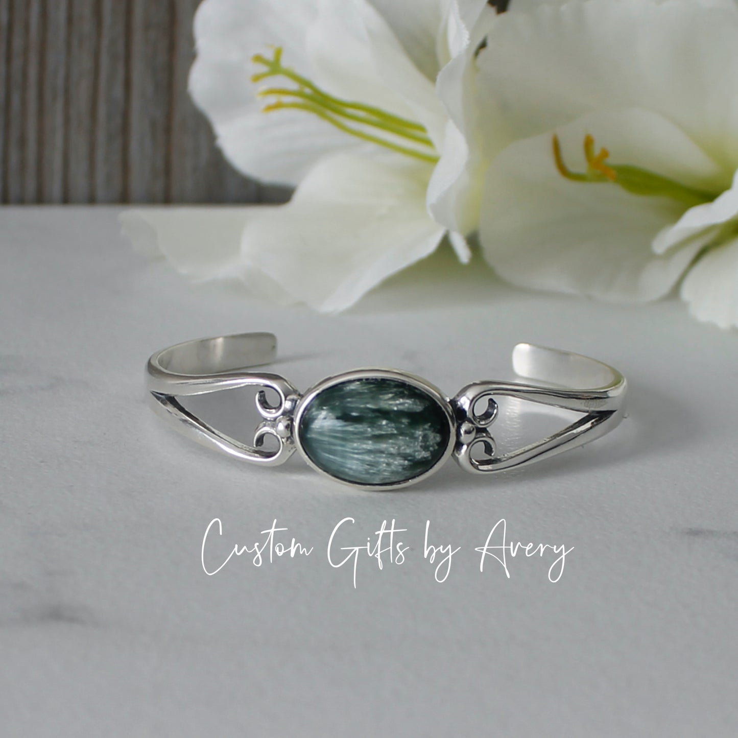 Sterling Silver & Seraphinite Adjustable Cuff Bracelet