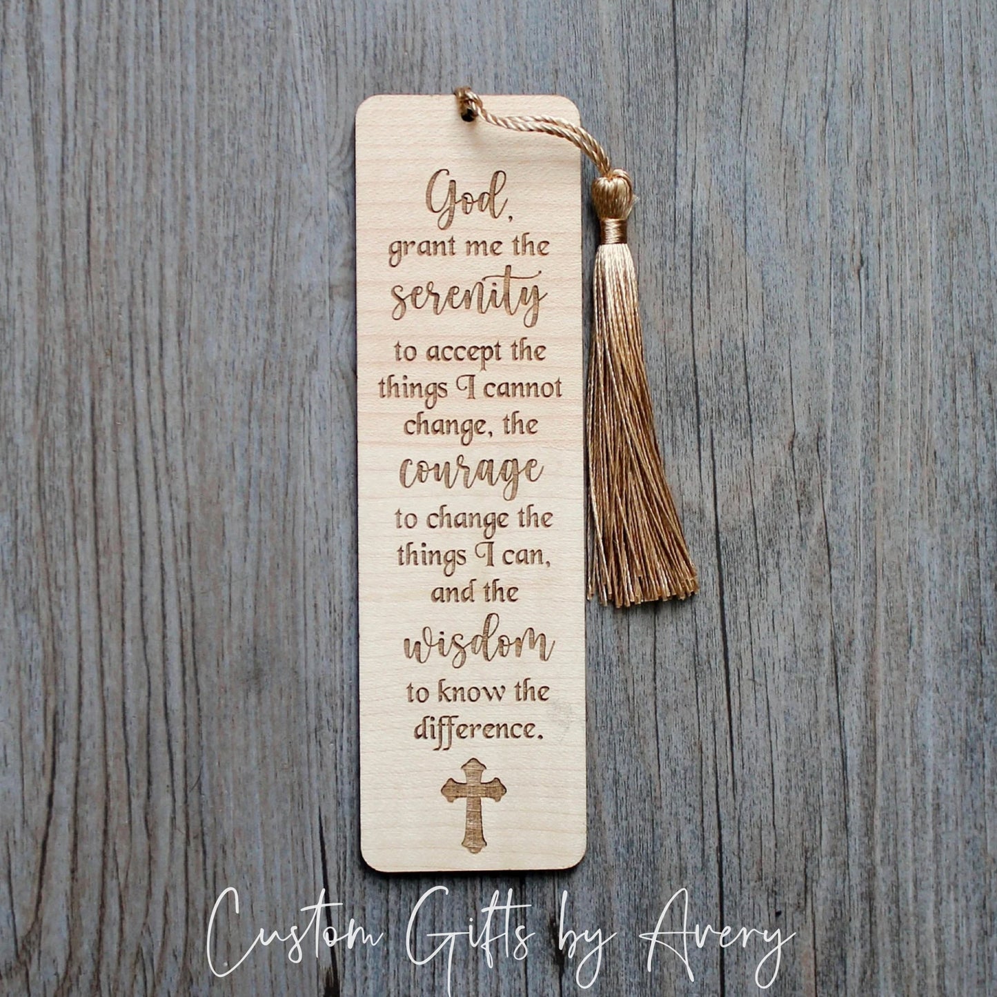 Personalized Serenity Prayer Bookmark in Maple Wood