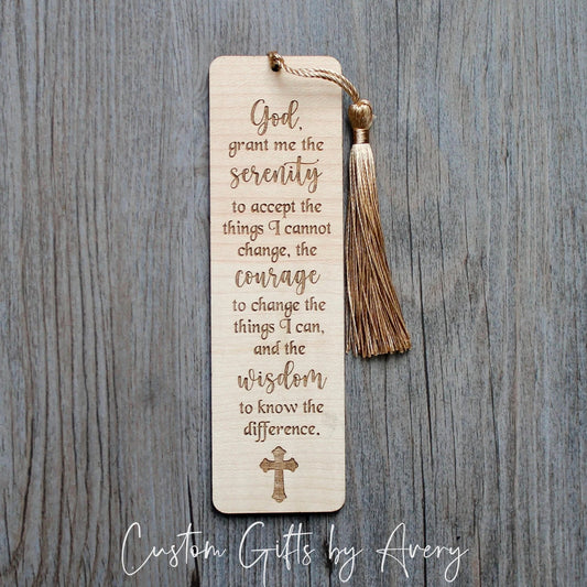 Personalized Serenity Prayer Bookmark in Maple Wood