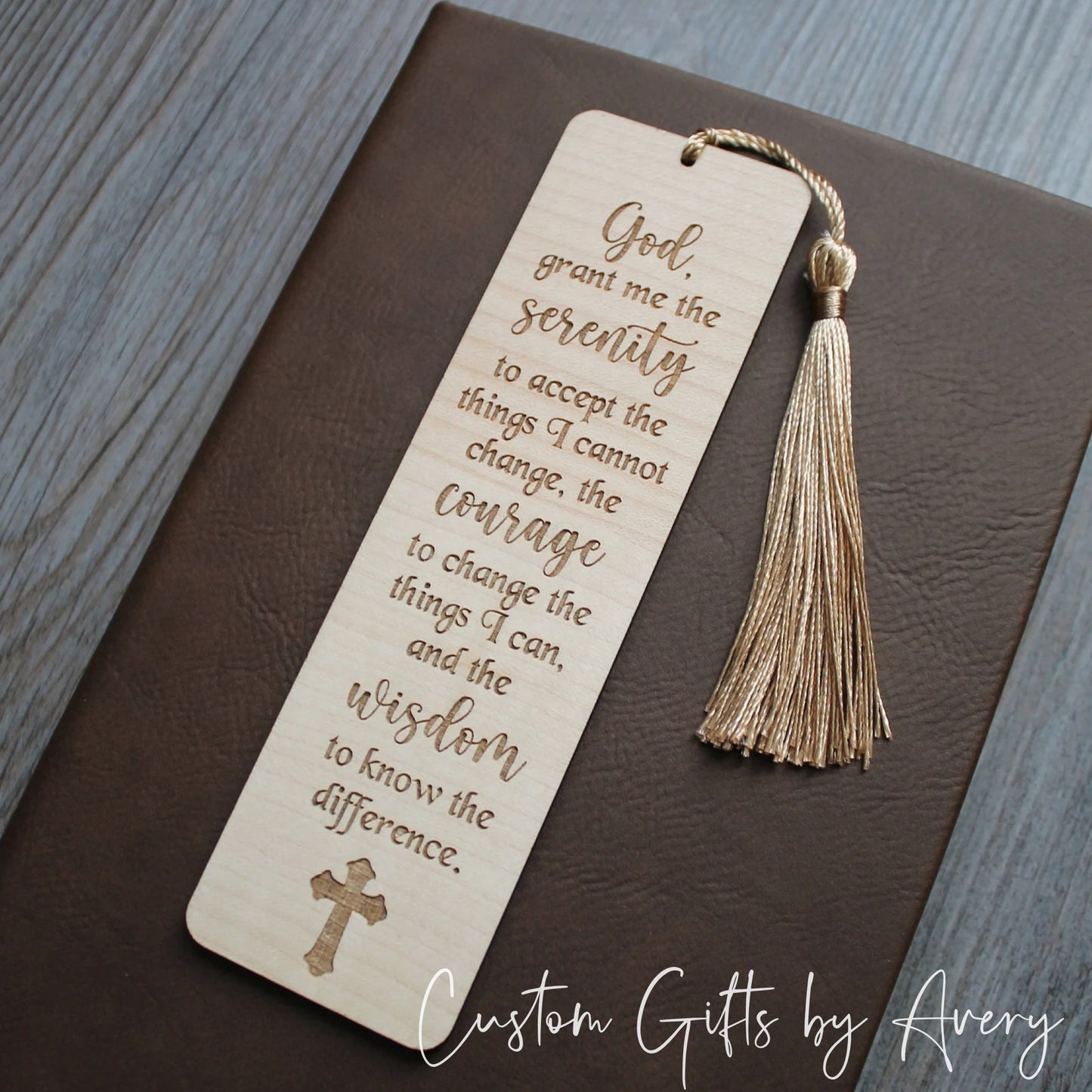 Personalized Serenity Prayer Bookmark in Maple Wood