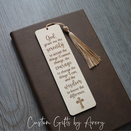 Personalized Serenity Prayer Bookmark in Maple Wood