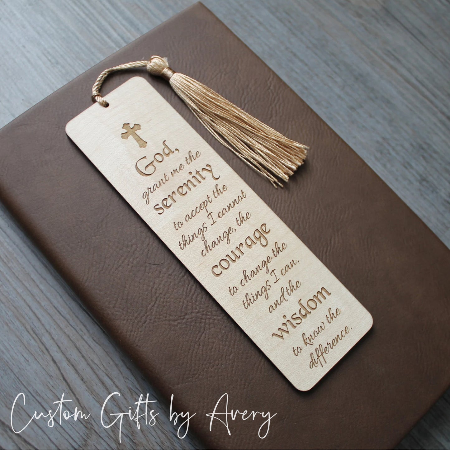 Personalized Serenity Prayer Bookmark in Maple Wood