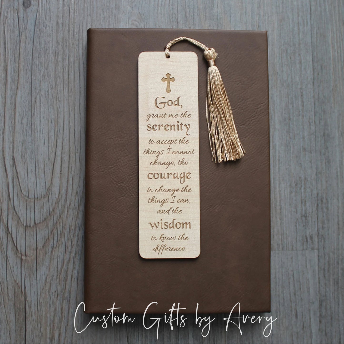 Personalized Serenity Prayer Bookmark in Maple Wood