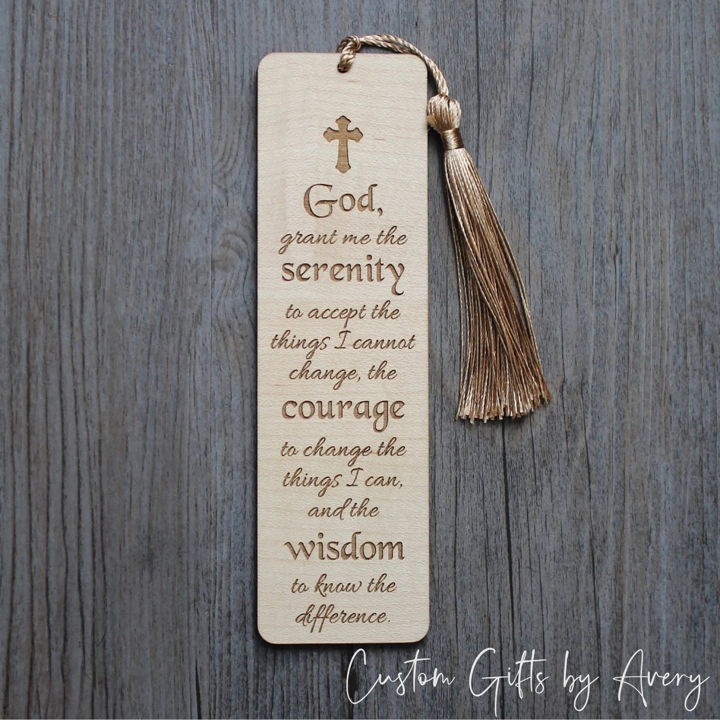Personalized Serenity Prayer Bookmark in Maple Wood