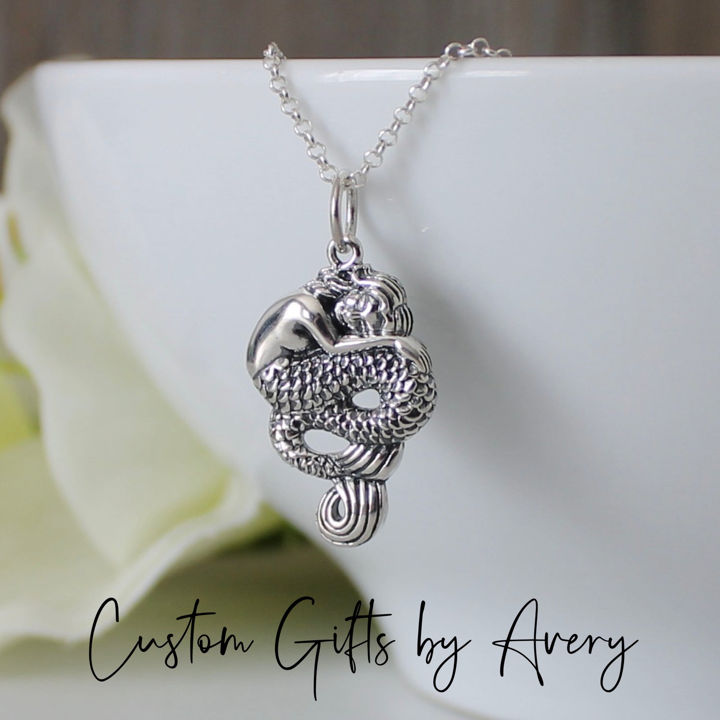 Sterling Silver Sleeping Mermaid Necklace