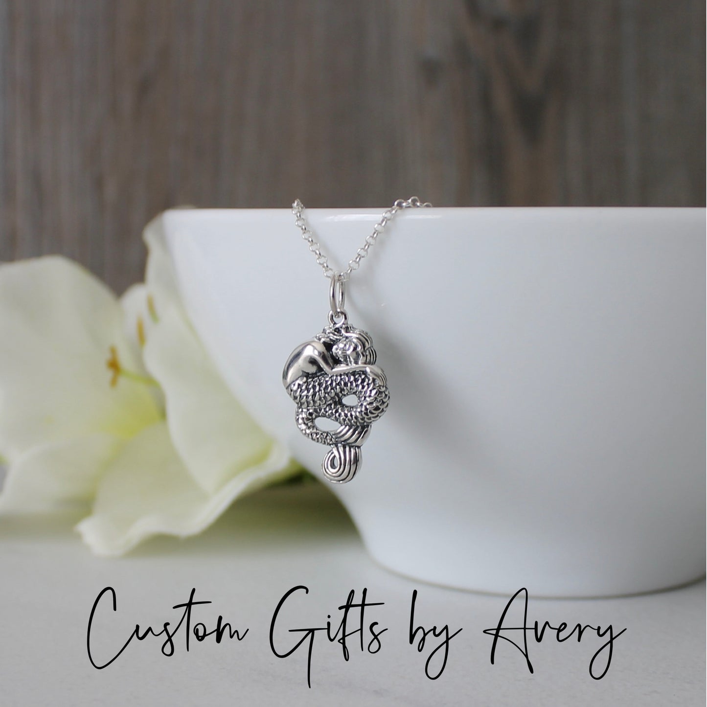 Sterling Silver Sleeping Mermaid Necklace