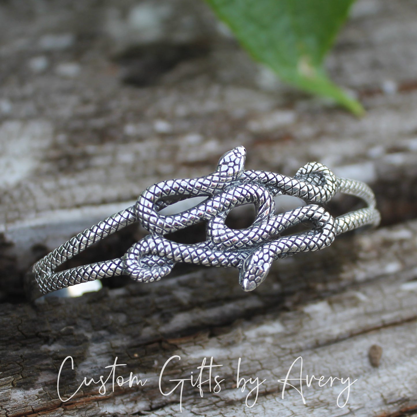 Adjustable Sterling Silver Double Snake Cuff Bracelet