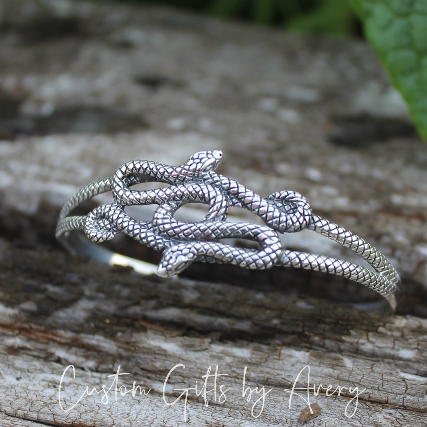 Adjustable Sterling Silver Double Snake Cuff Bracelet