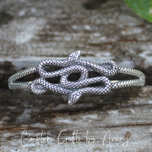 Adjustable Sterling Silver Double Snake Cuff Bracelet