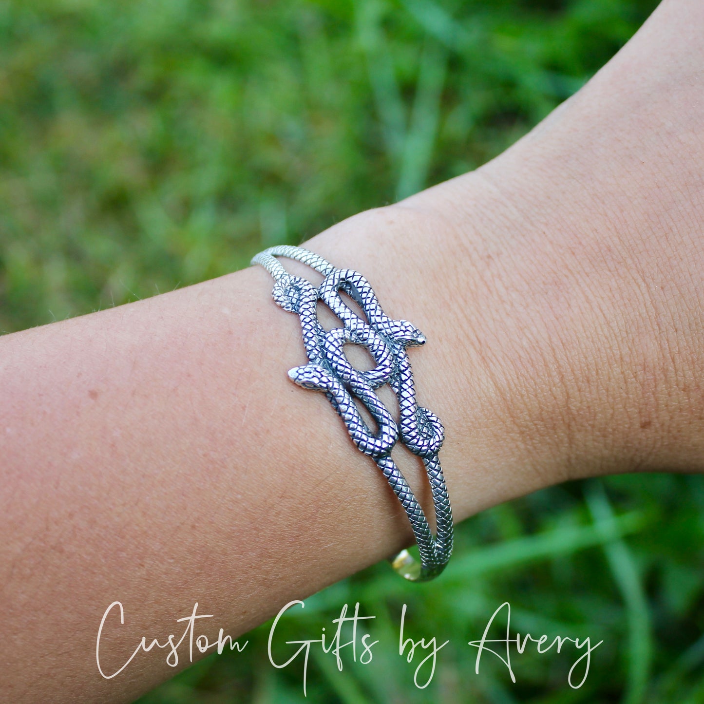 Adjustable Sterling Silver Double Snake Cuff Bracelet