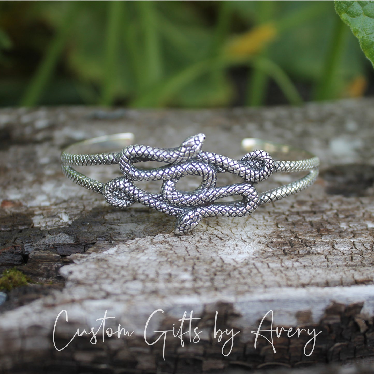 Adjustable Sterling Silver Double Snake Cuff Bracelet