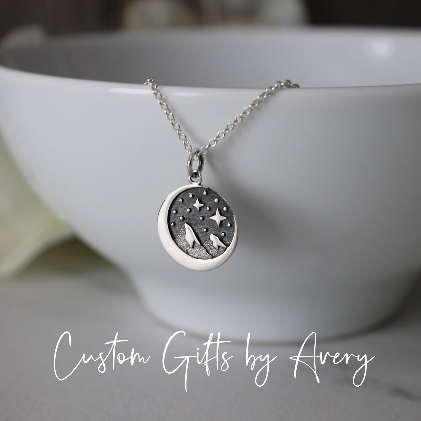 Sterling Silver Mountain & Crescent Moon Necklace