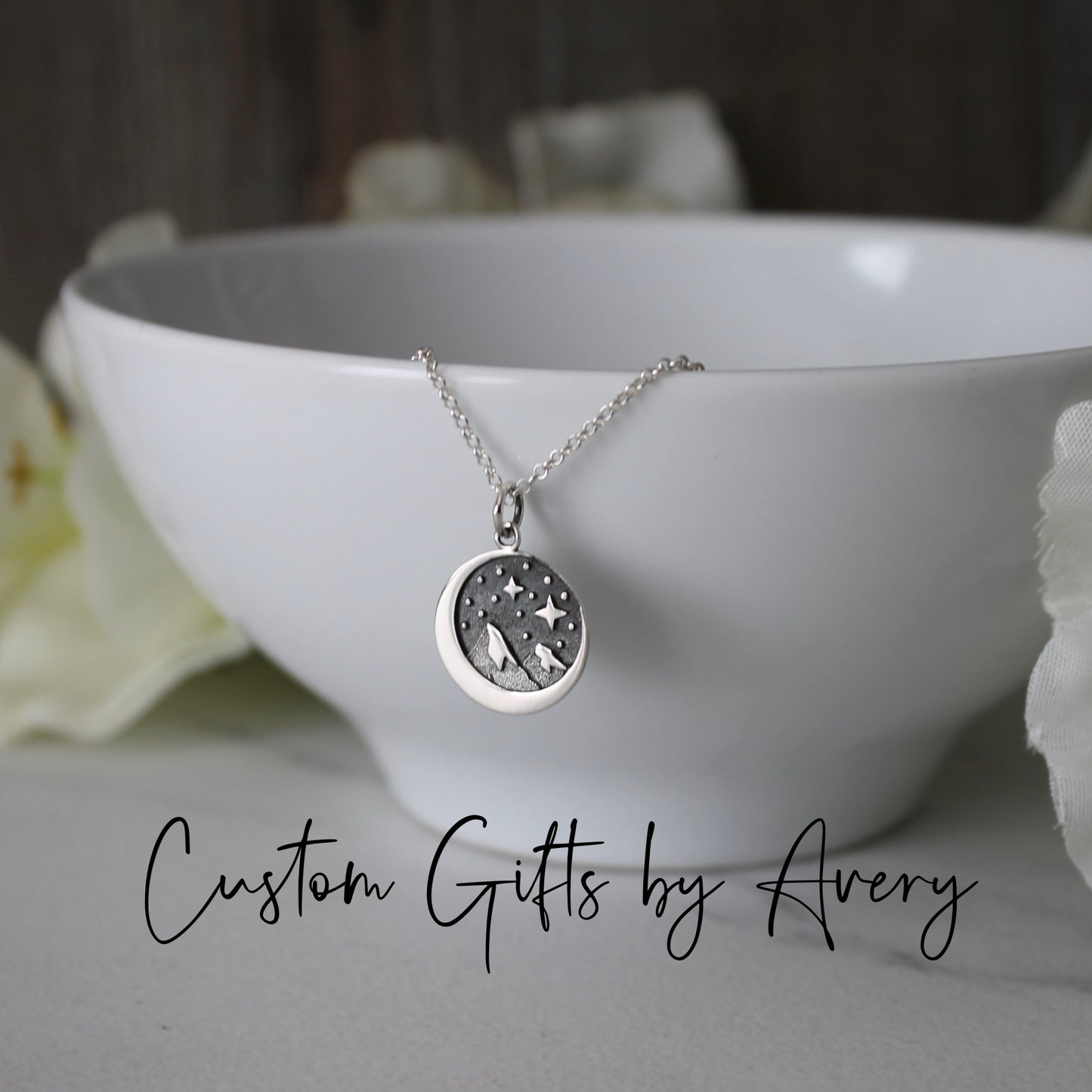 Sterling Silver Mountain & Crescent Moon Necklace