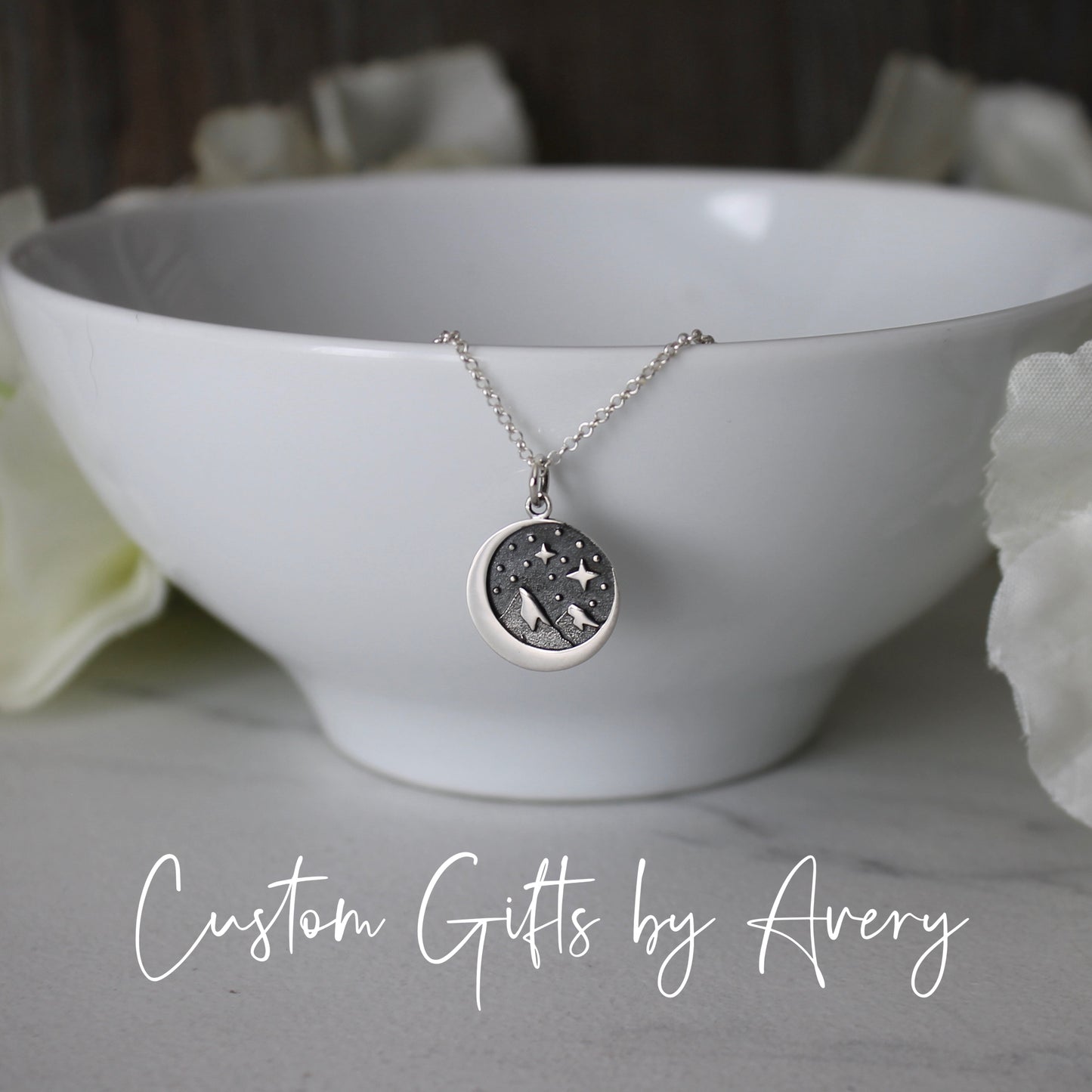 Sterling Silver Mountain & Crescent Moon Necklace