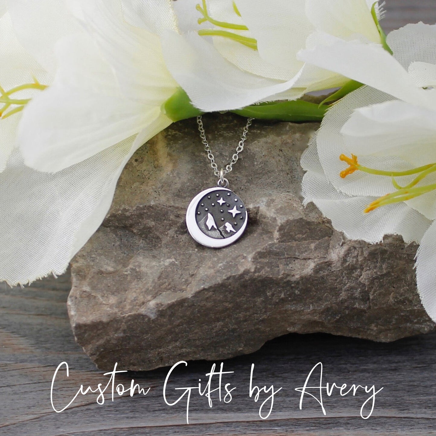 Sterling Silver Mountain & Crescent Moon Necklace