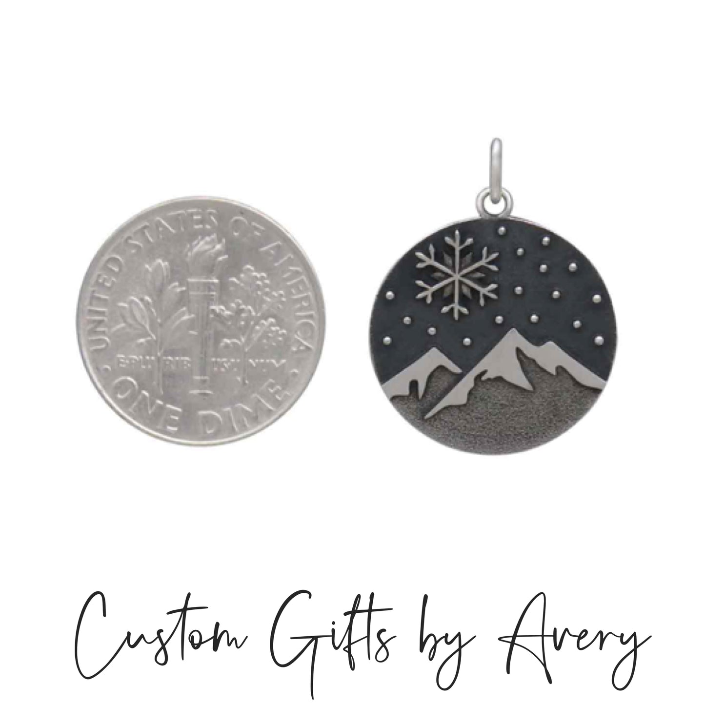 Sterling Silver Snow Capped Mountain & Snowflake Necklace