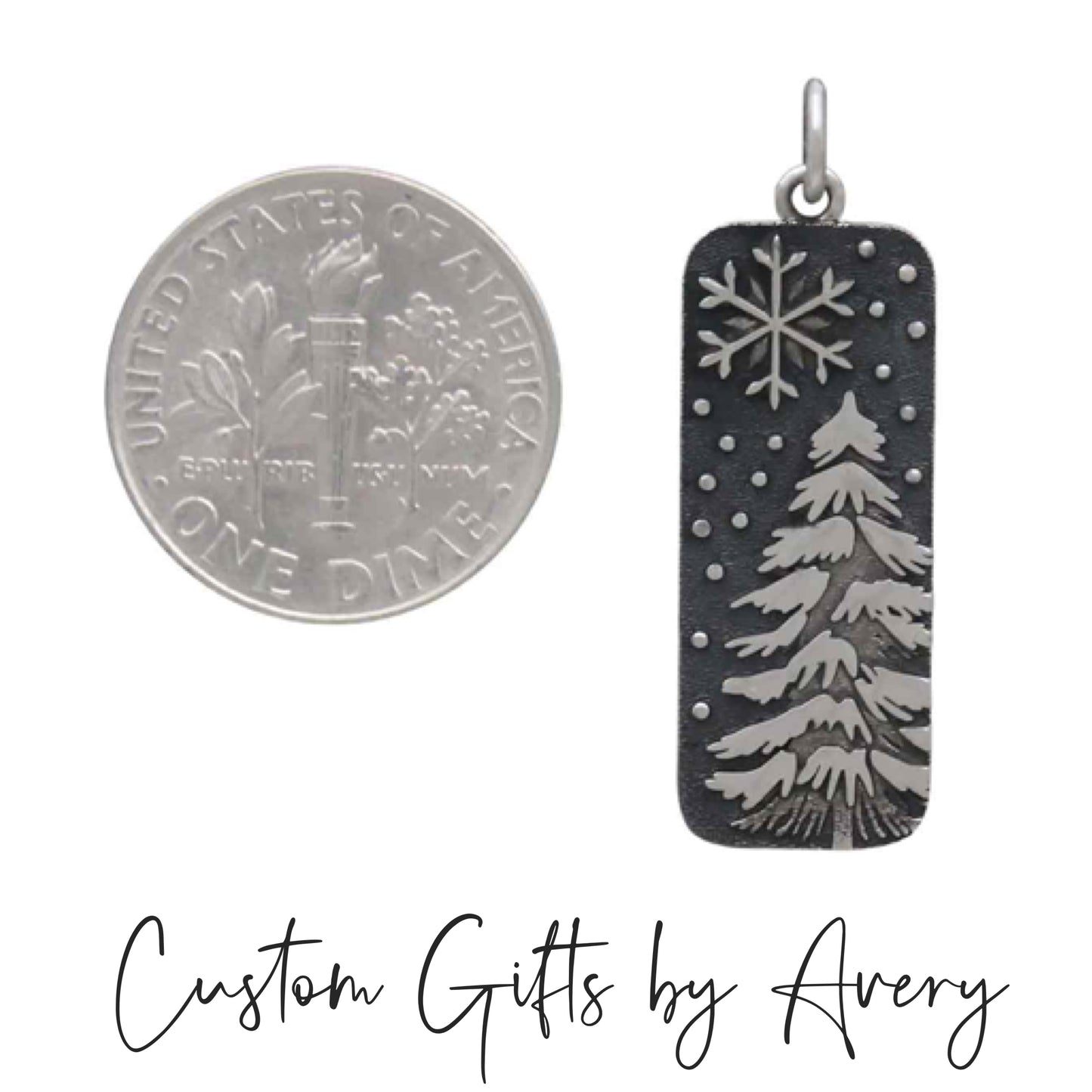 Sterling Silver Winter Pine Tree & Snowflake Necklace