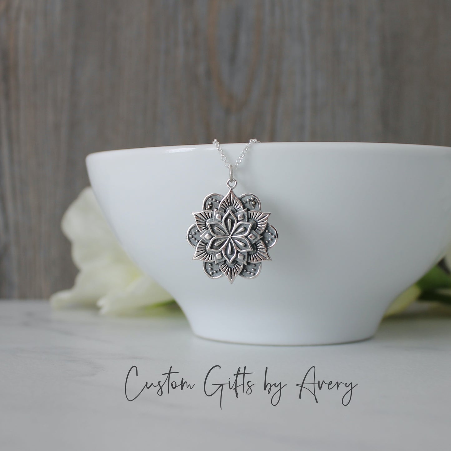 Sterling Silver Flower Mandala Necklace