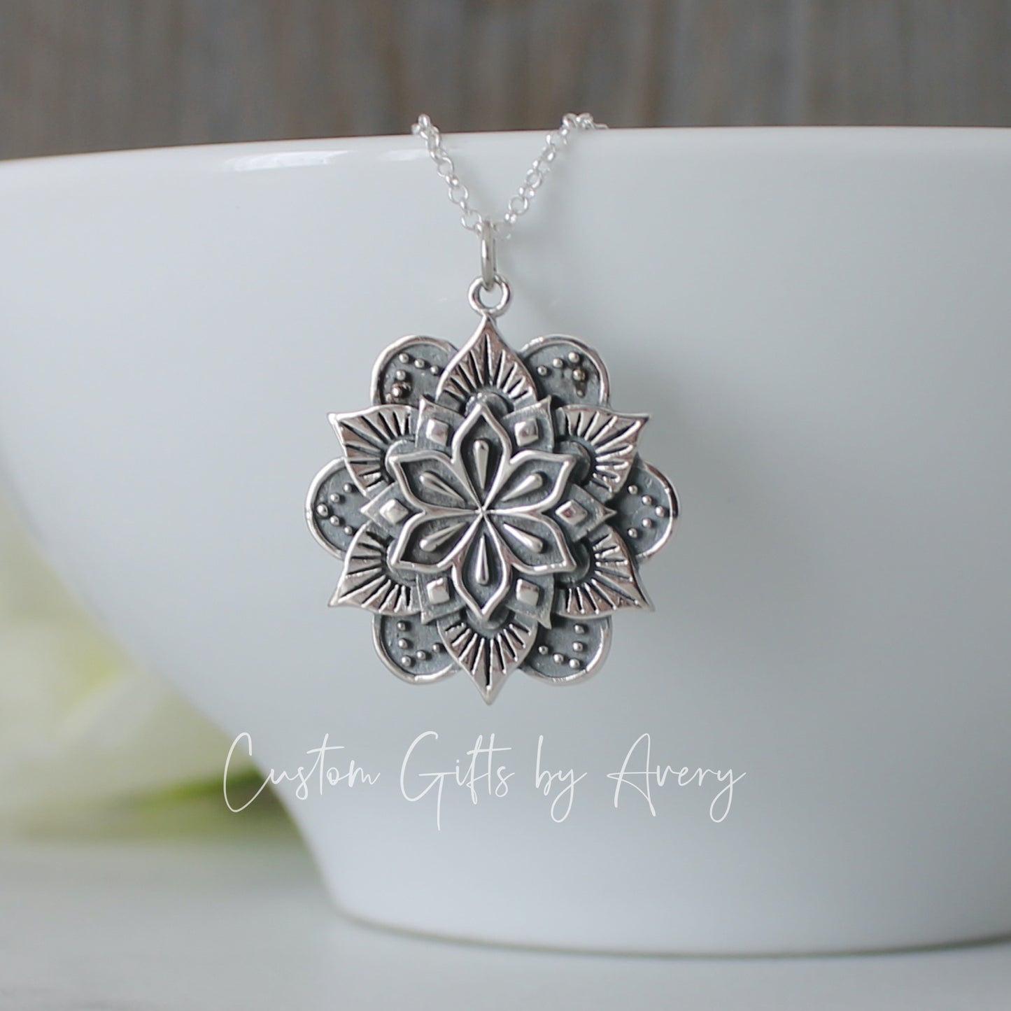 Sterling Silver Flower Mandala Necklace