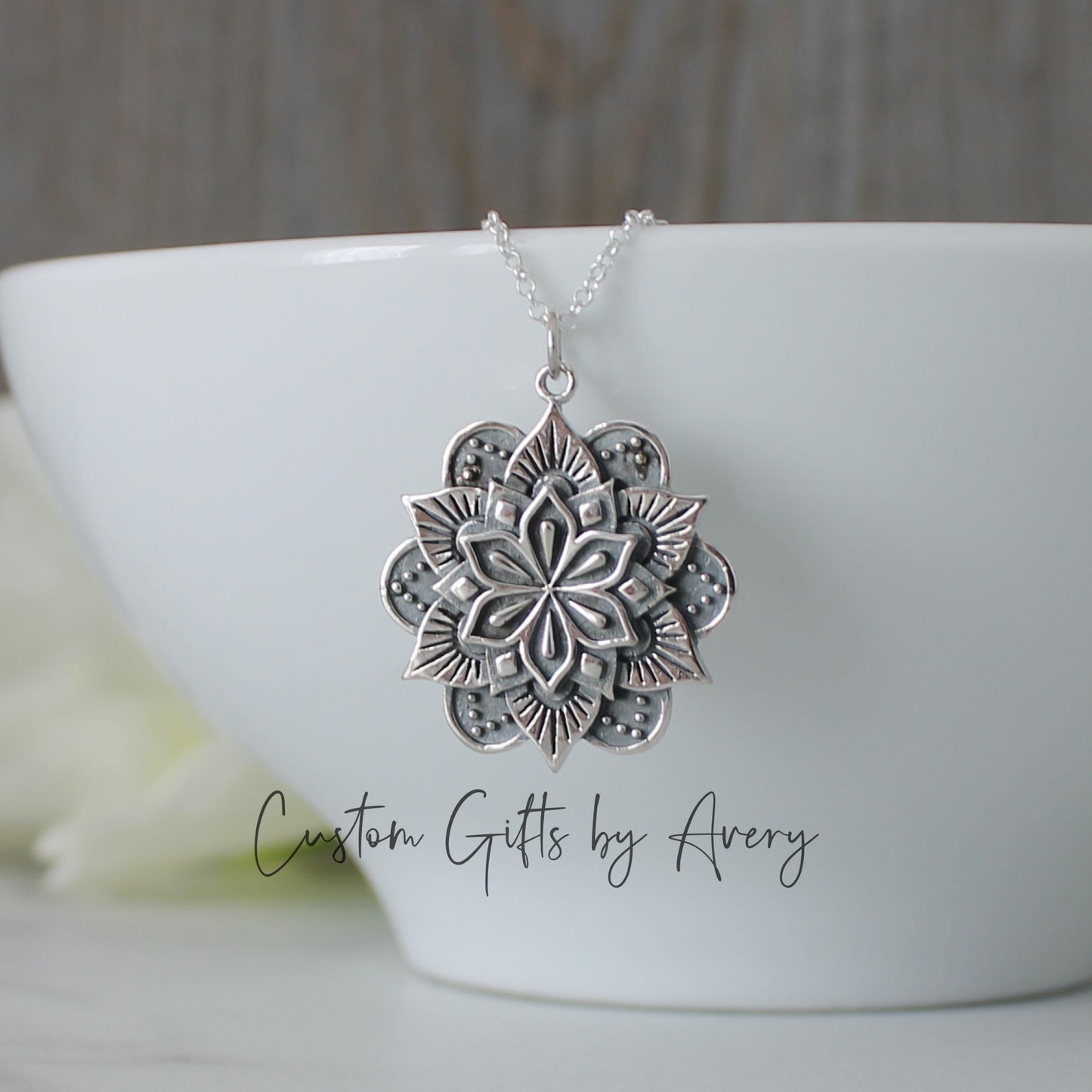 Sterling Silver Flower Mandala Necklace