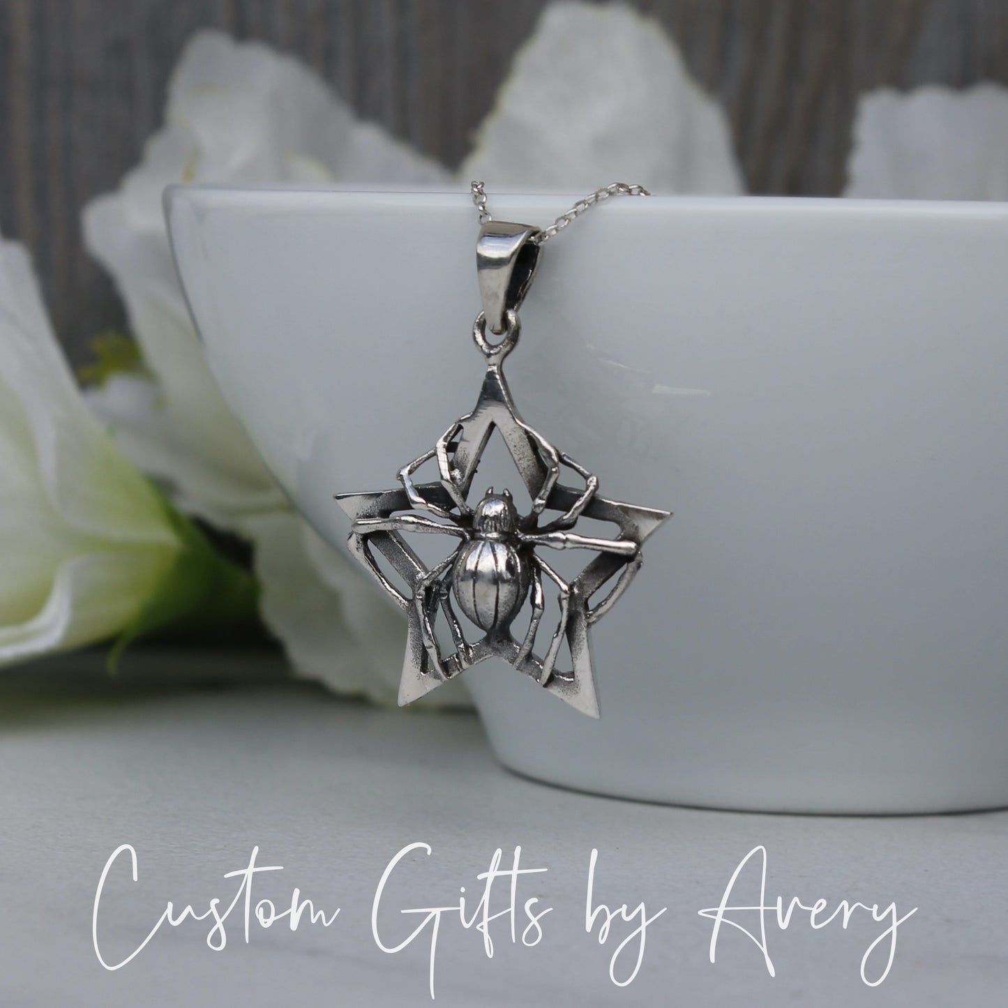 Sterling Silver Spider and Star Necklace