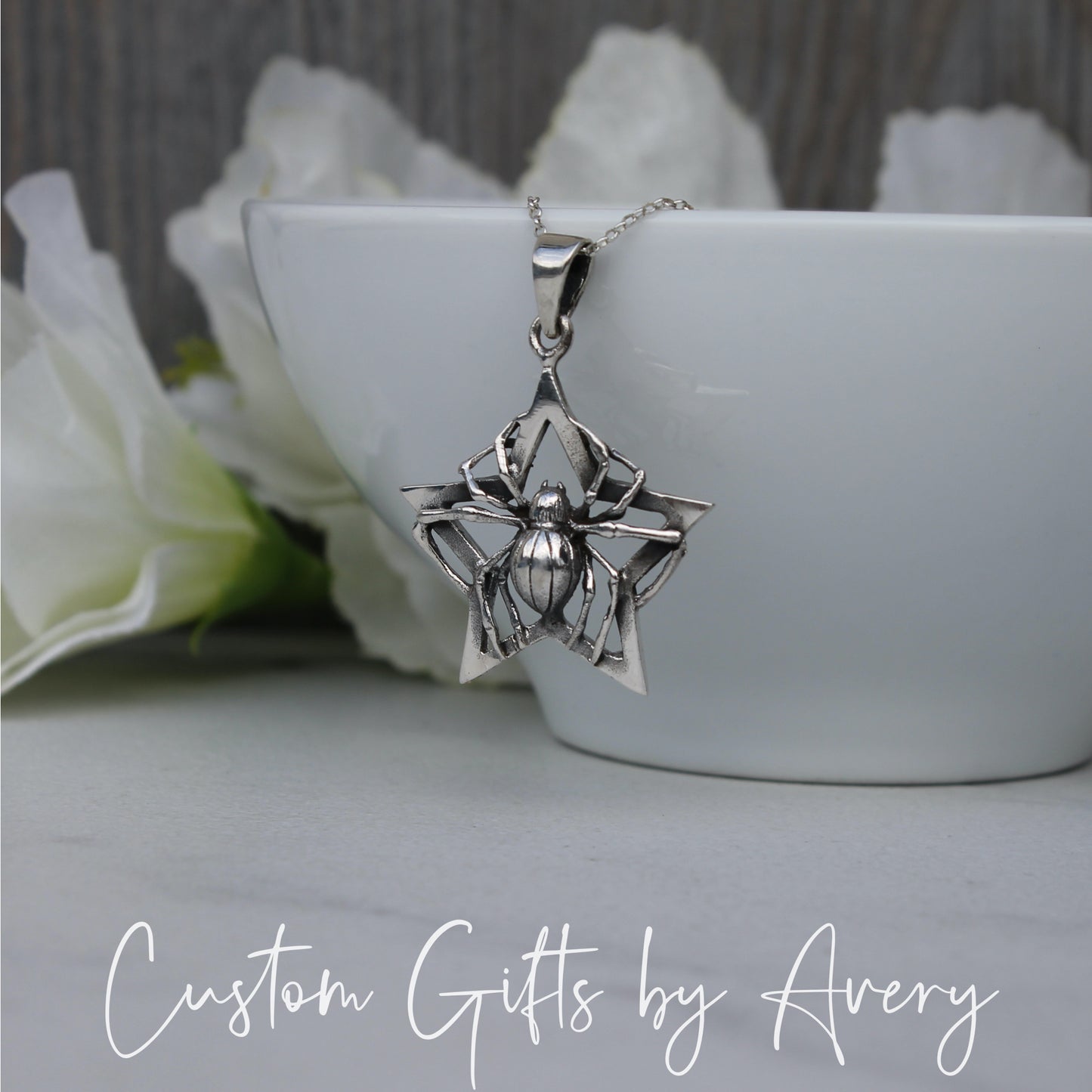 Sterling Silver Spider and Star Necklace