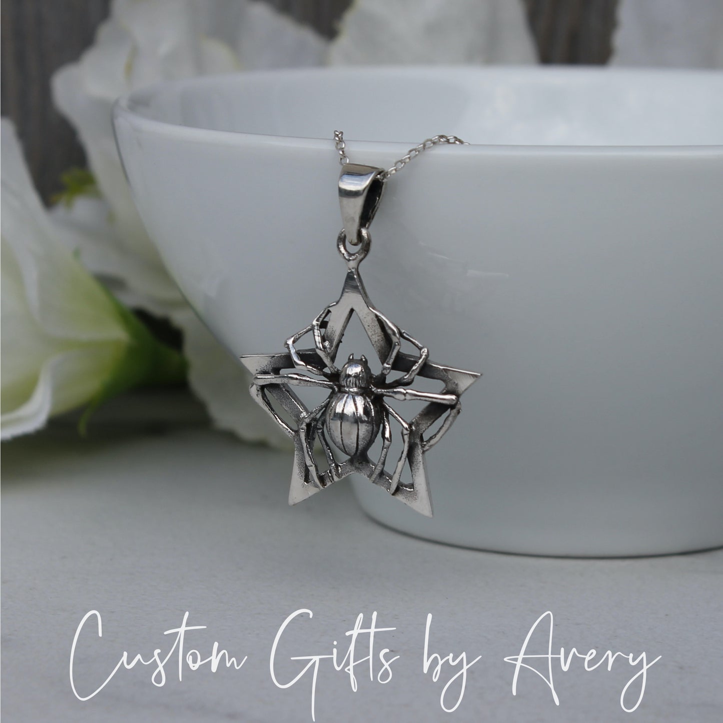 Sterling Silver Spider and Star Necklace