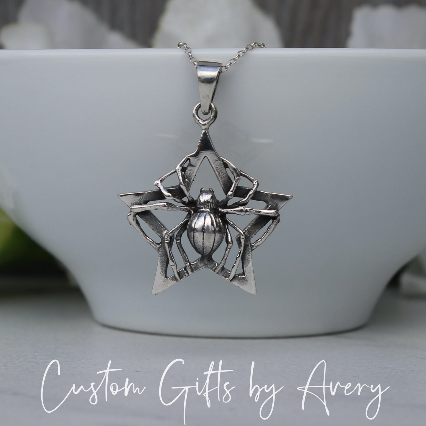 Sterling Silver Spider and Star Necklace