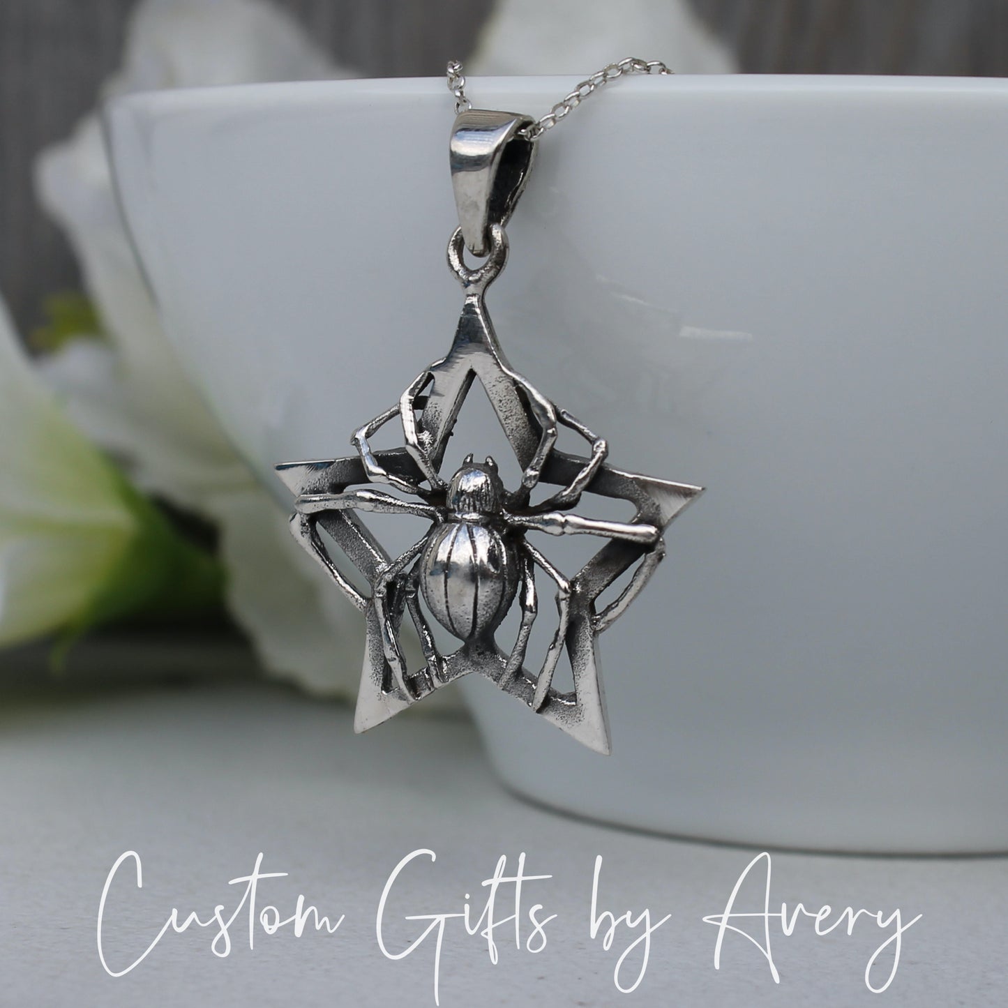 Sterling Silver Spider and Star Necklace