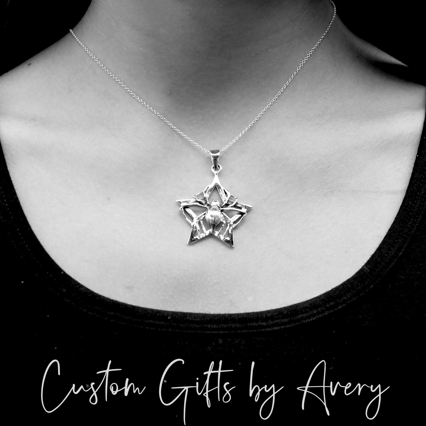 Sterling Silver Spider and Star Necklace