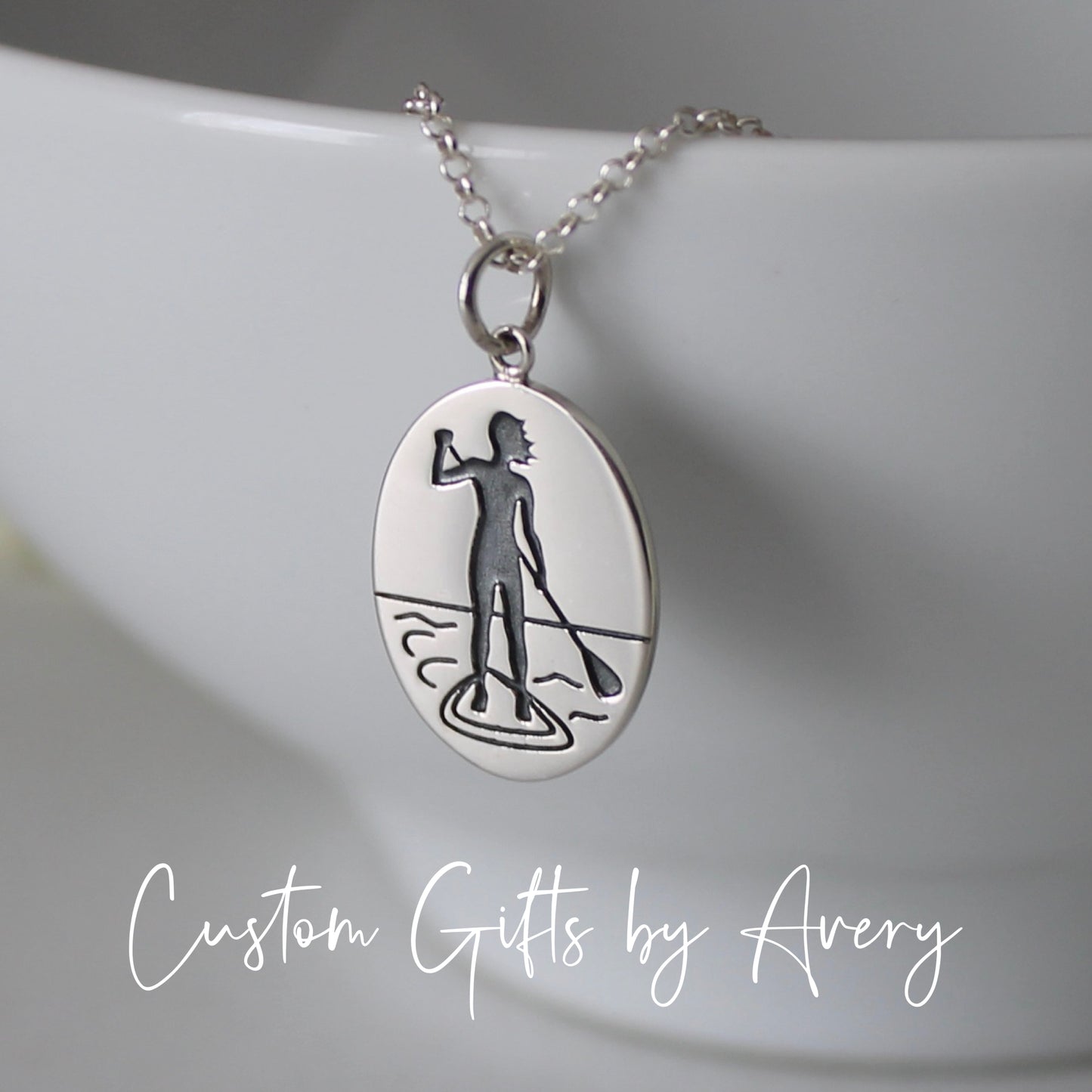 Sterling Silver Stand Up Paddle Board Necklace