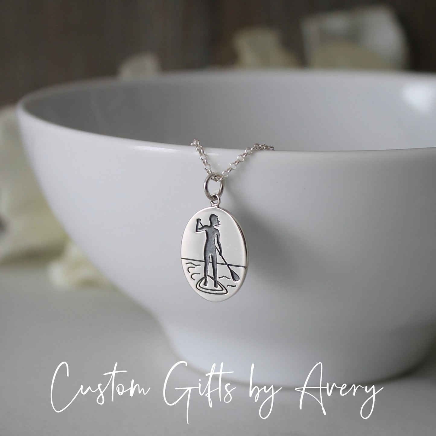 Sterling Silver Stand Up Paddle Board Necklace