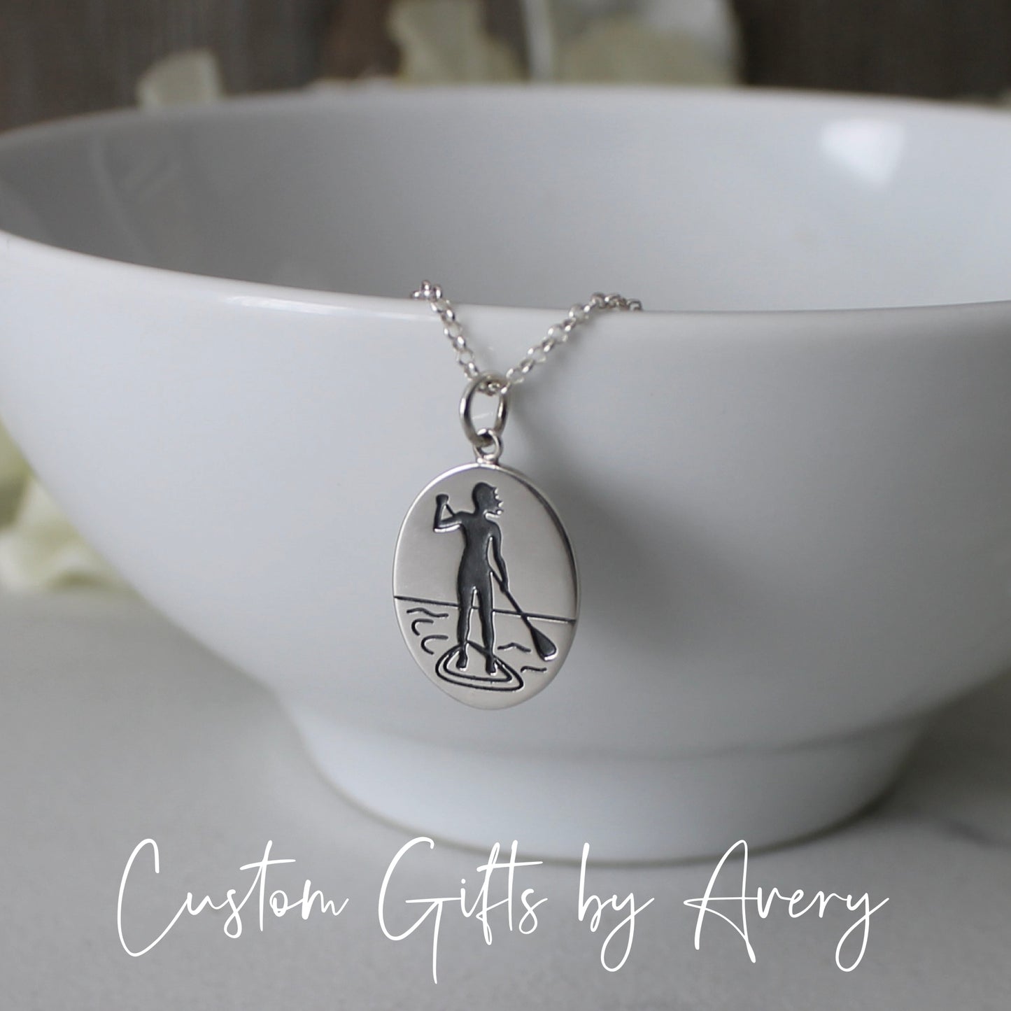 Sterling Silver Stand Up Paddle Board Necklace