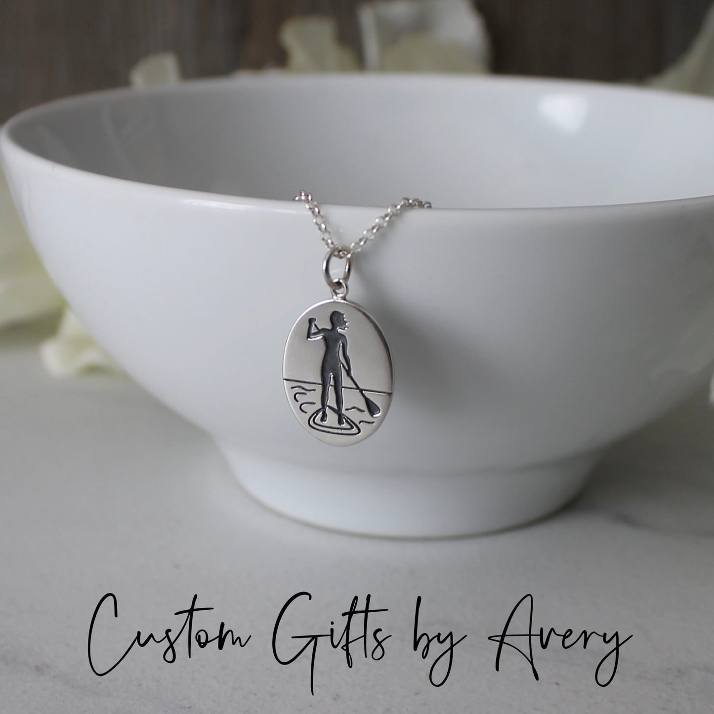 Sterling Silver Stand Up Paddle Board Necklace