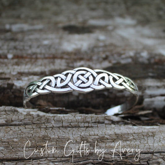 Solid Sterling Silver Adjustable Celtic Cuff Bracelet