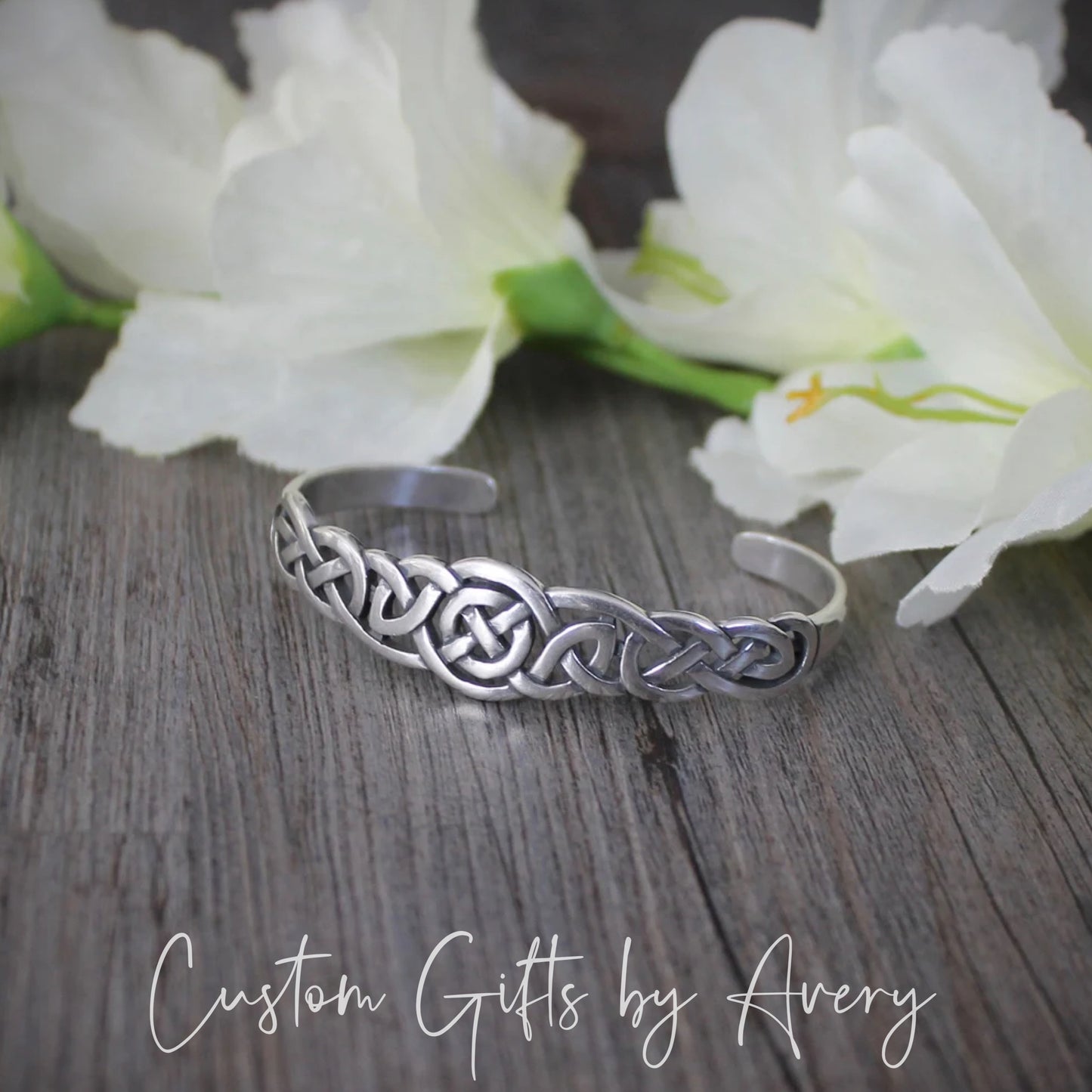 Solid Sterling Silver Adjustable Celtic Cuff Bracelet